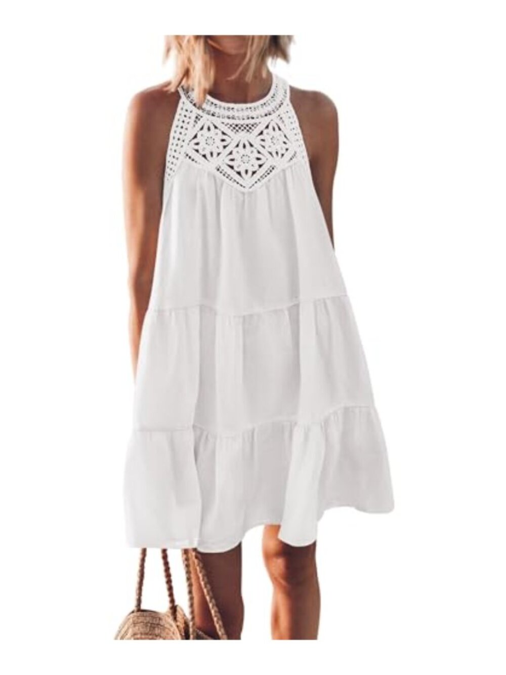 Sleeveless Halter Neck Tiered A-Line Mini Sundress Beach Vacation